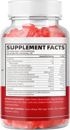 Miniatura 9 de softbear Gomitas de calcio y magnesio y zinc para mujeres, suplemento de calcio y magnesio con vitamina D3 para fortalecer los huesos, veganas/sin