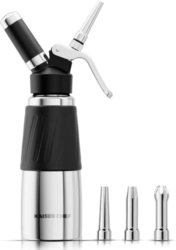 Miniatura 8 de Dispensador profesional de crema batida de aluminio - 500 mL/1 pinta, recipiente para crema batida con 5 boquillas de decoración y cepillo de Negro