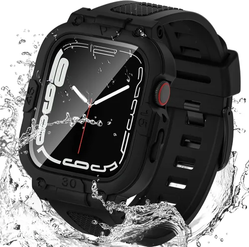 Miniatura 26 de Goton Estuche impermeable 3 en 1 con correa para Apple Watch con protector de pantalla de vidrio templado incorporado de 40 mm, cubierta frontal