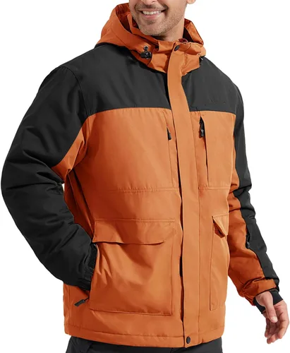 Miniatura 11 de FREE SOLDIER Chaqueta de esquí impermeable para hombre, con forro polar, abrigo de nieve cálido de invierno con capucha costuras totalmente selladas
