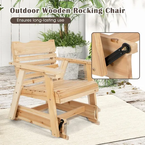 Miniatura 6 de Giantex Mecedora para exteriores – Mecedora de madera para porche con respaldo alto, reposabrazos ampliados, asiento curvo, portavasos giratorio