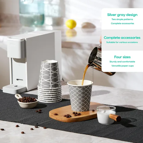 Miniatura 5 de JOLLY PARTY [100 Sets] Tazas de papel para café de 10 onzas, tazas de café desechables con tapas, fundas y popotes, tazas para bebidas