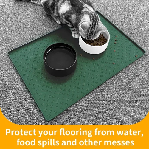 Miniatura 5 de Ptlom Mantel individual para mascotas, para perros y gatos, impermeable, de silicona, para alimentos y agua, para perros pequeños, medianos y Verde