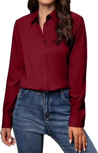 Miniatura 34 de Gleeivy Camisas con botones para mujer de ajuste clásico, camisa de vestir, camisa de trabajo, de negocios, casual, de manga larga, blusa, tops A