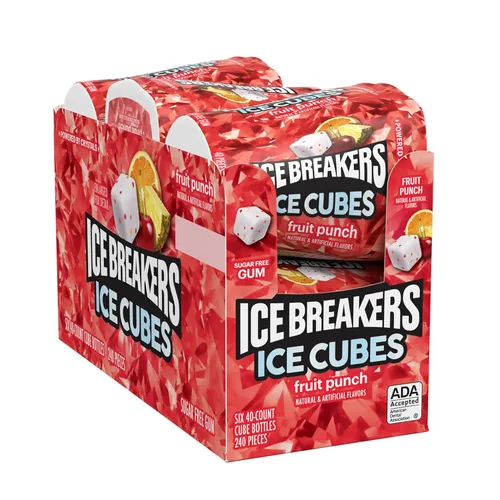 Miniatura 3 de ICE BREAKERS Ice Cubes Fruit Punch - Botellas de goma de mascar sin azúcar, 3.24 onzas (6 unidades, 40 piezas)