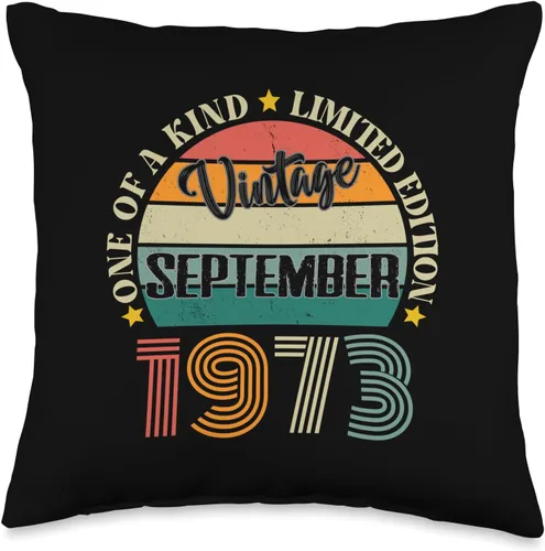Vintage Birthday Retro Limited Edition Retro Gifts 51 Year Old Vintage September 1973 51st Birthday Retro Throw Pillow, 16x16, Multicolor