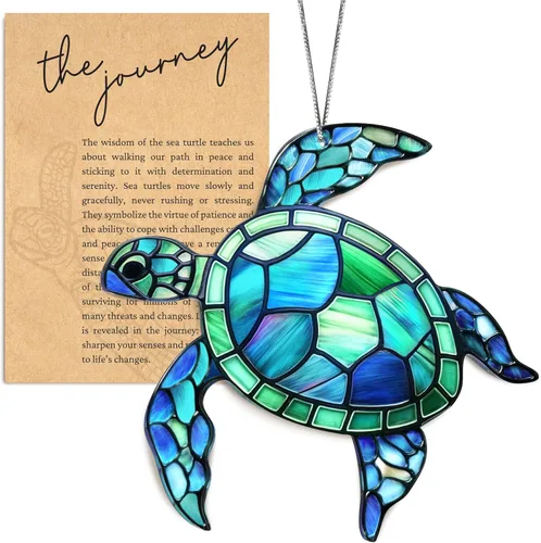 Miniatura 9 de Adorno acrílico de tortuga marina con tarjeta de historia, regalos de tortuga marina para mujeres, regalos de playa para mujeres, adornos de Navidad