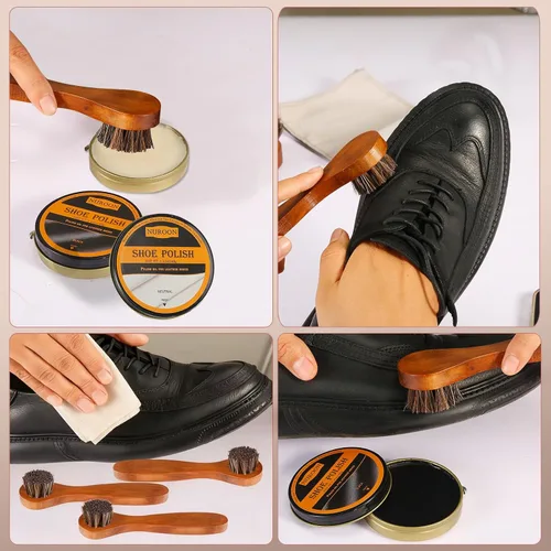 Miniatura 3 de Nuroon Kit de 9 esmaltes de zapatos para hombres y mujeres, 3 cepillos para zapatos de crin de caballo, color marrón neutro y negro
