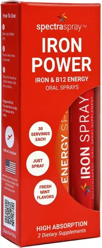 SpectraSpray Iron & B12 Kit de spray oral líquido de vitamina B12, hierro de grado alimenticio como mineral diario esencial y B12. Vegano, sin