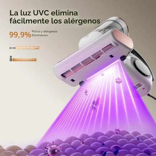 Miniatura 4 de Aspiradora de cama JIGOO con sensor de polvo, aspiradora de colchón con UV y ultrasónico y alta calefacción, succión de 13 kPa, 500 W, aspiradoras