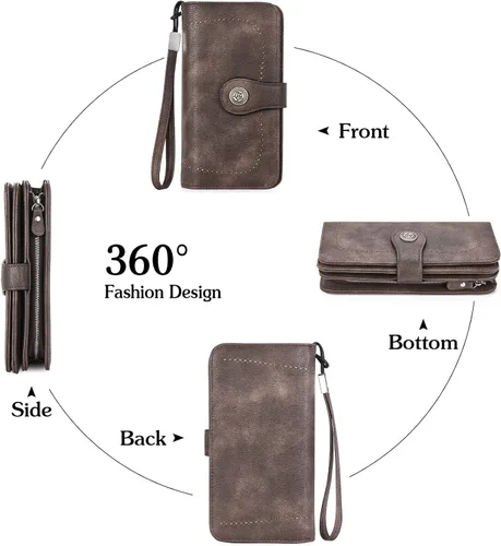 Miniatura 3 de BOSTANTEN Cartera de cuero genuino para mujer de gran capacidad cartera de mano con bloqueo RFID