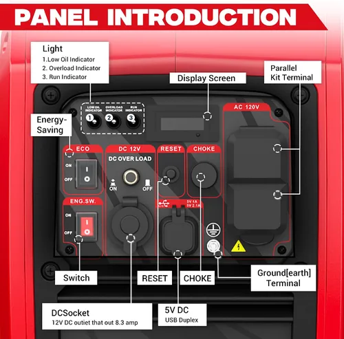 Miniatura 3 de Generador inversor de combustible dual de 2450 vatios para uso doméstico, tanque de combustible grande de 1.6 galones hasta 8.3 horas de uso