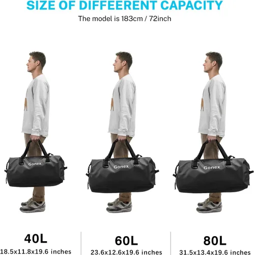 Miniatura 5 de Gonex Bolsa de lona impermeable extra grande de 40 L, 60 L, 80 L, bolsa de lona seca de viaje, bolsa resistente con correas y asas duraderas