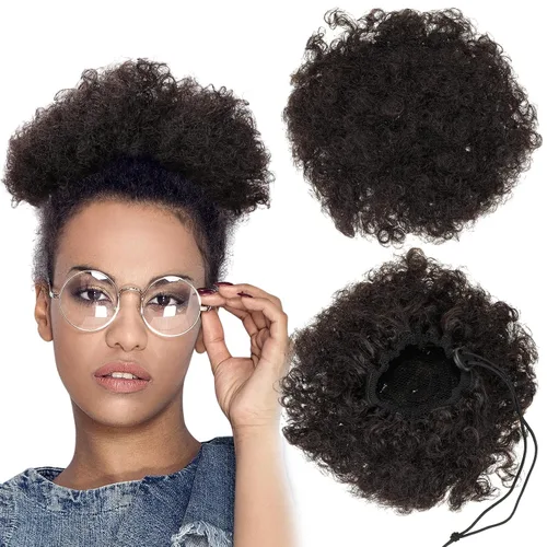 Miniatura 8 de WILLBOND 2 extensiones de cola de caballo afro con cordón para mujeres negras, pelo rizado, extensiones cortas sintéticas con clip, extensiones
