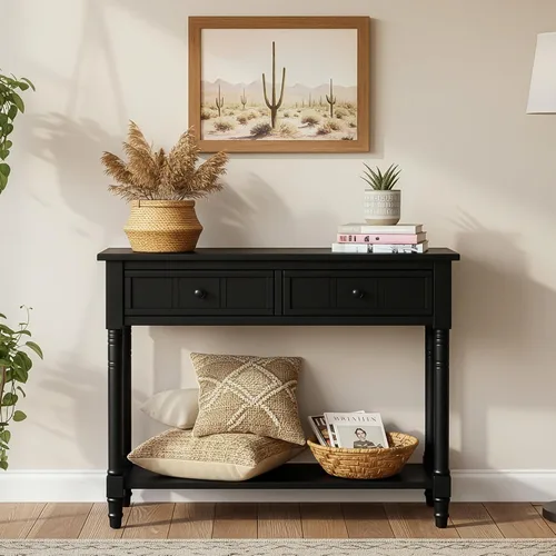 Miniatura 3 de P PURLOVE Mesa consola estrecha con cajón, mesa de entrada pequeña para sala de estar