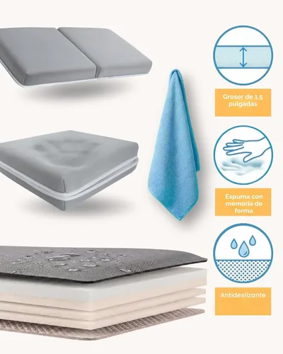 Miniatura 9 de Cómodo juego de rodilleras y coderas de baño para bebé, almohadilla gruesa de espuma viscoelástica con soporte para el codo, cojín de bañera