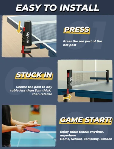 Miniatura 4 de Glymnis Juego de palas de ping pong, pelotas de ping pong con red retráctil,Raquetas de tenis de mesa con bolsa de transporte, accesorios