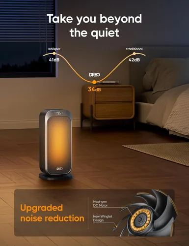 Miniatura 6 de Dreo Calentador de espacio silencioso, calentadores portátiles de 1500 W para uso en interiores con control remoto, oscilación de 70°, cerámica PTC