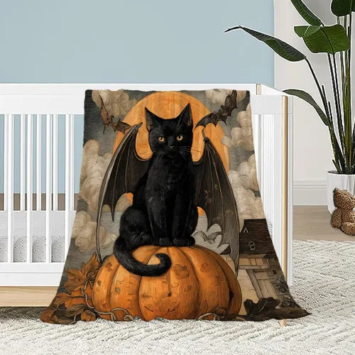 Miniatura 13 de Manta de Halloween para bebé, mascota y niño, espeluznante manta de fantasma de calabaza negra para cuna, cochecito, manta decorativa y mullida