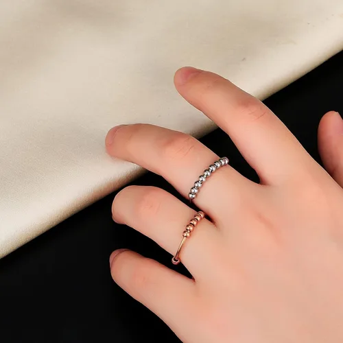 Miniatura 5 de Anillo de oro y plata para mujer, anillos antiansiedad para mujer, anillos para aliviar la ansiedad, tamaño 5-10 cuentas, anillo de ansiedad