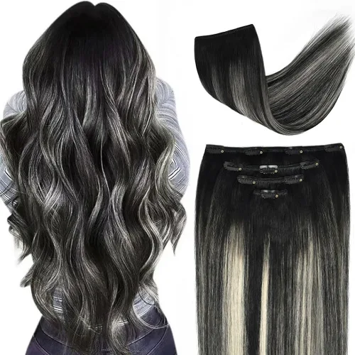 Miniatura 53 de Extensiones de cabello humano Remy de 12 pulgadas con clip para mujer, extensiones de cabello humano sedoso y liso, 1.76 onzas, 4 piezas