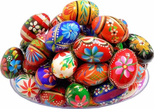 Huevos de madera pintados a mano de Pascua polacos (Pisanki) Huevos decorativos para Pascua, juego de 6 huevos medianos
