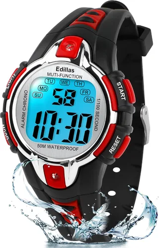 Miniatura 8 de Edillas Relojes digitales para niñas y niños, reloj de pulsera de 7 colores para niños, impermeable, deportivo, al aire libre, multifuncional