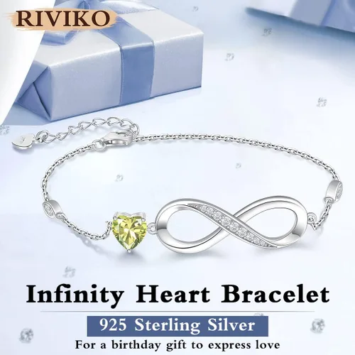 Miniatura 2 de RIVIKO Pulsera con dije de símbolo de corazón de amor infinito para mujer, plata de ley 925, ajustable, cumpleaños, día de San Valentín, Navidad