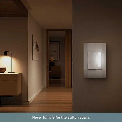Miniatura 3 de Interruptor de luz nocturna simple de Deako, luz LED blanca cálida, sensor de encendido/apagado automático, un solo polo, requiere cable neutro