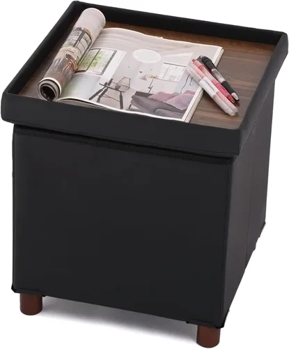 Miniatura 9 de Dorriss Banco otomano de almacenamiento para sala de estar, otomana de almacenamiento con bandeja, taburete para dormitorio, mesa de café, tapa