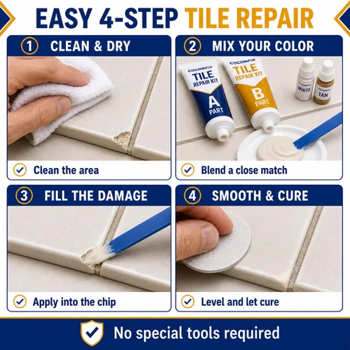 Miniatura 4 de Kit de reparación de azulejos, kit de reparación de azulejos de cerámica (combinación de color), kit de reparación de porcelana con adherencia súper