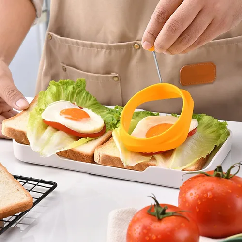Miniatura 6 de Yelleow - Molde para freidora de huevos fritos de doble cara de grado alimenticio flexible de grado alimenticio para el hogar, anillo de huevos