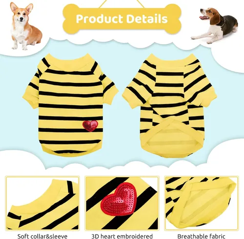Miniatura 2 de Camiseta a rayas para perros y gatos, chaleco de algodón para primavera, verano, para mascotas, adecuada para mascotas pequeñas y medianas y Amarillo