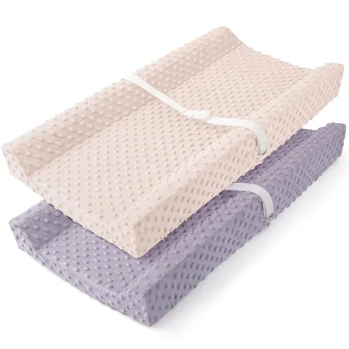 Miniatura 11 de Susurration Paquete de 2 fundas para cambiador, fundas de felpa súper suaves con lunares minky de 33 x 17 x 7 pulgadas, transpirables, para Beige