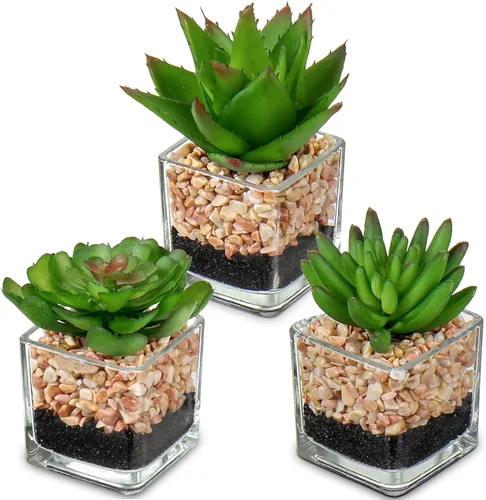 Miniatura 9 de Briful 3 suculentas falsas para decoración de bandejas escalonadas de granja, plantas artificiales más pequeñas, plantas artificiales en maceta, 3