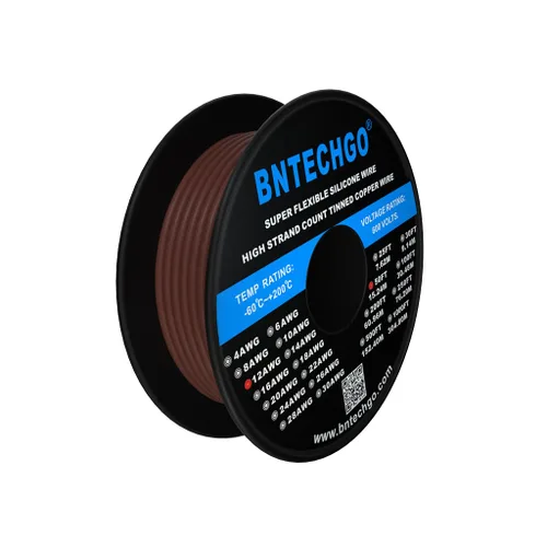Miniatura 2 de BNTECHGO Carrete de alambre de silicona calibre 12, 50 pies, color marrón, flexible, 12 AWG, alambre de cobre estañado trenzado