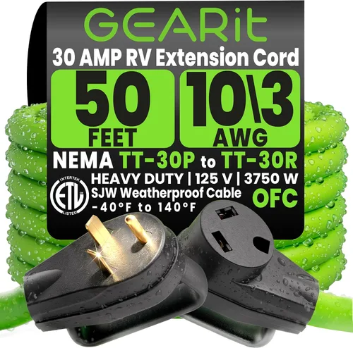 Miniatura 10 de GEARit Cable de extensión RV de 30 amperios de 30 pies, 10/3 STW 30 Amp Cable de alimentación RV 125V 3750W NEMA TT-30P a TT-30R, 3 clavijas