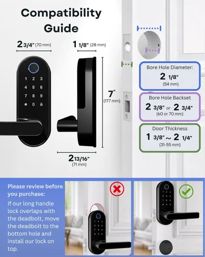 Miniatura 7 de Cerradura inteligente digital de huellas dactilares sin llave con mango y teclado: cerradura electrónica/eléctrica con código, control