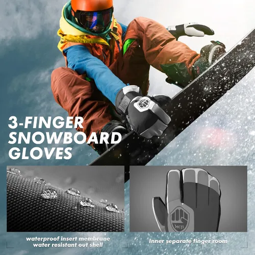 Miniatura 2 de MCTi Guantes de snowboard con protector de muñeca, guantes de Kevlar de 3 dedos, impermeables, para esquí de nieve en invierno