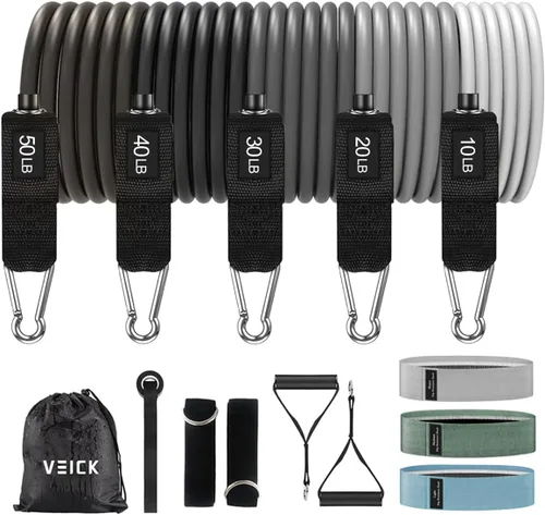 Miniatura 14 de VEICK Bandas de resistencia, bandas de ejercicio, bandas de entrenamiento, bandas de resistencia para entrenar con asas para hombres y mujeres