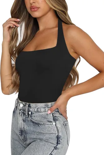 Miniatura 4 de Berryou Body para mujer con cuello cuadrado, sin mangas, sexy, sin espalda, ajustado, para club