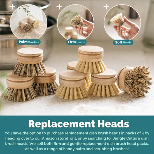 Miniatura 8 de Jungle Culture® Juego de 6 cepillos naturales para lavar platos • Set de limpieza de cocina Eco • Escobillas a base de plantas de coco • Cepillo