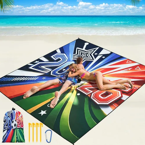 Miniatura 70 de WIWIGO Manta de playa impermeable a prueba de arena tapete de playa 79" X 83"/10'x9' para 2-8 adultos, de secado rápido, tapete de picnic al aire