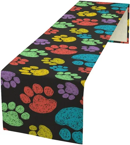 Camino de mesa con diseño de patas de perro, lindo animal con estampado de patas de cachorro, decoración de fiesta de cumpleaños, casa de campo,