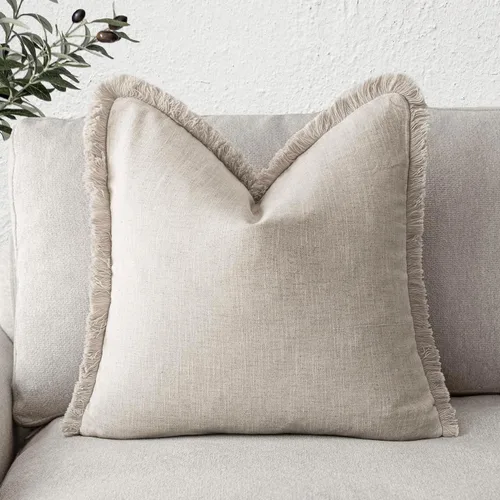 Miniatura 52 de Foindtower Fundas de almohada decorativas de lino con flecos, acogedora funda de cojín bohemia estilo farmhouse con borlas, funda de almohada