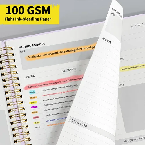 Miniatura 7 de SUNEE Cuaderno de reuniones para trabajar con elementos de acción, 160 páginas, planificador de proyectos de tamaño A4, agenda de reuniones