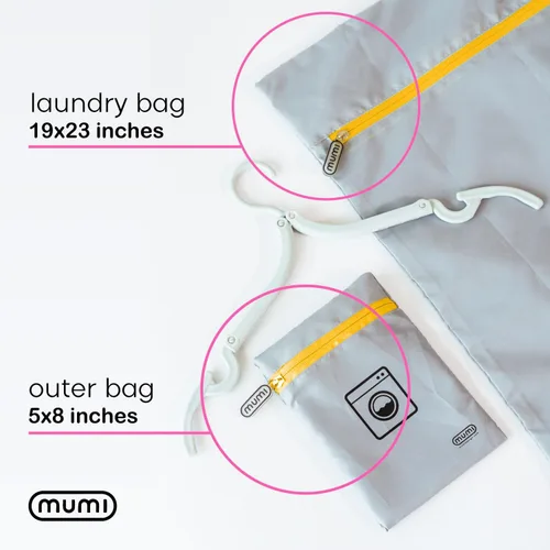 Miniatura 6 de MUMI Bolsa de lavandería de viaje – Bolsa de ropa a prueba de humedad y olor con colgador plegable y bolsa exterior Bolsa grande de almacenamiento