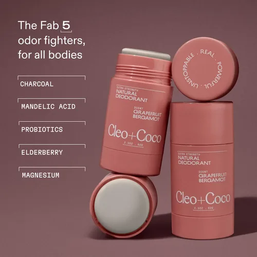 Miniatura 2 de Cleo+Coco Bálsamo Desodorante Extra Fuerte, Toronja Bergamota (2.2 oz), Desodorante Natural Sin Aluminio para Mujeres y Hombres con 5X Combatientes