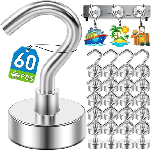 Miniatura 17 de Paquete de 12 ganchos magnéticos para cabañas de crucero 2026, vacaciones en la playa, 30 libras, imán resistente con gancho, ganchos magnéticos