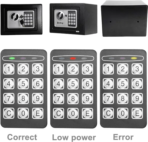Miniatura 3 de Caja fuerte de acero pequeña de seguridad ignífuga impermeable con bloqueo de teclado y llaves, caja de seguridad digital de 0.2 pies cúbicos